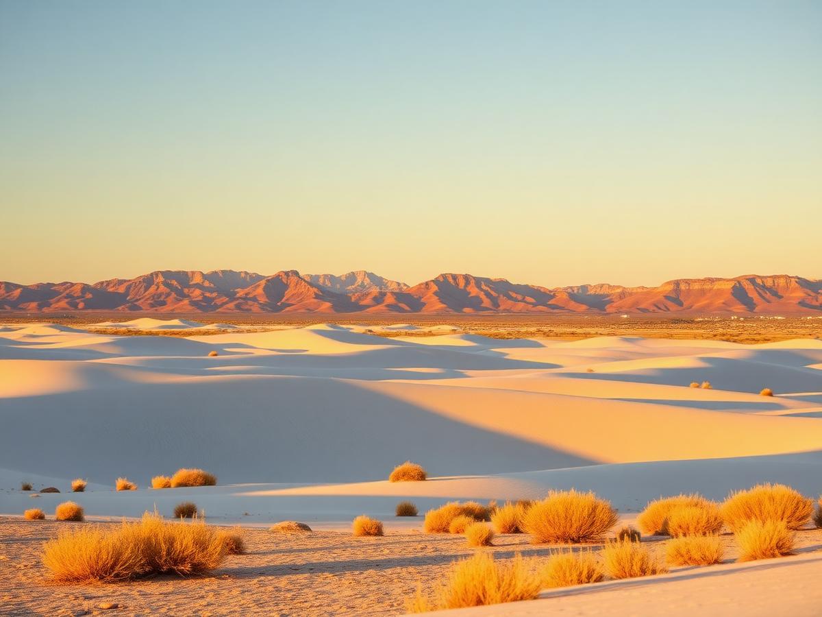 White gypsum dunes of the Tularosa Basin with the Sacramento Mountains beyond Alamogordo